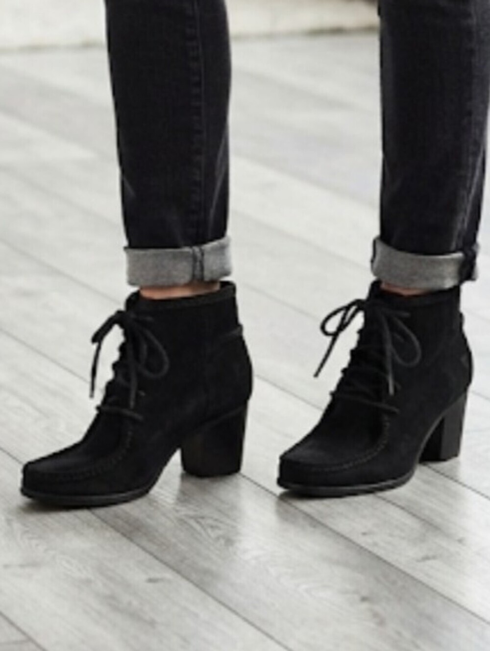 Frye Women Parker Black Suede Ankle Boots Heels Lace Up Shoes Sz 7.5M